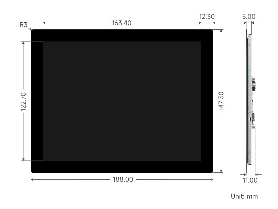 8inch 768x1024 LCD dimensions