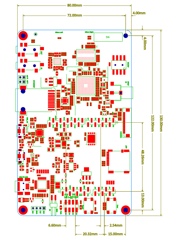 STM32F746G-DISCO board dimensions