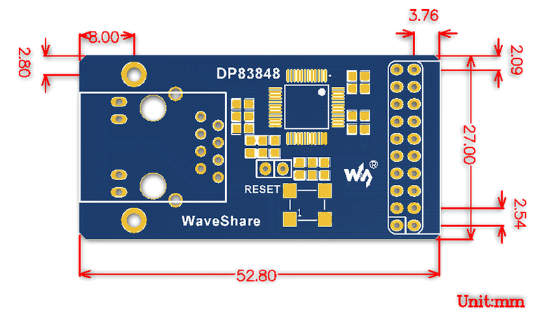 DP83848-Ethernet-Board dimensions